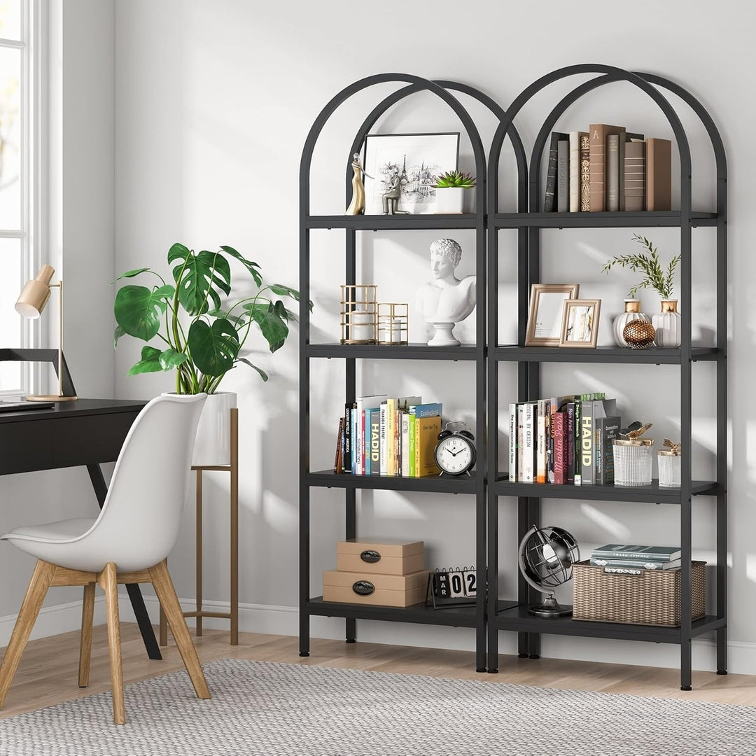 Tribesigns 74.4" 5-Tier Wood Bookshelf Metal Frame Storage Black for Home Office Image 5