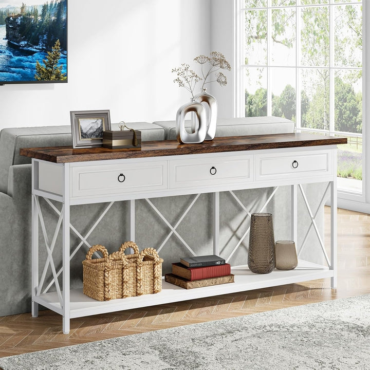 Tribesigns 70.8" Console Table Farmhouse Entryway Table 3 Drawers Storage Shelf Image 4