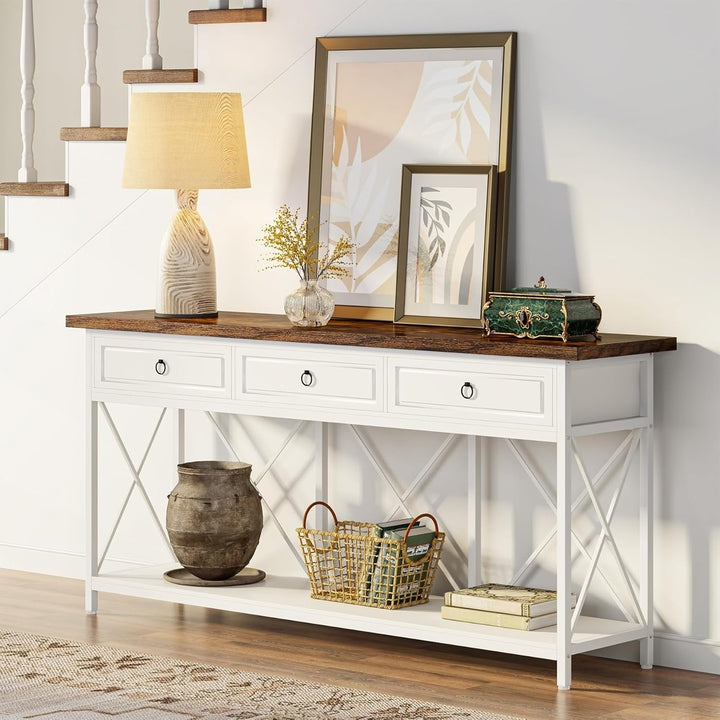 Tribesigns 70.8" Console Table Farmhouse Entryway Table 3 Drawers Storage Shelf Image 5