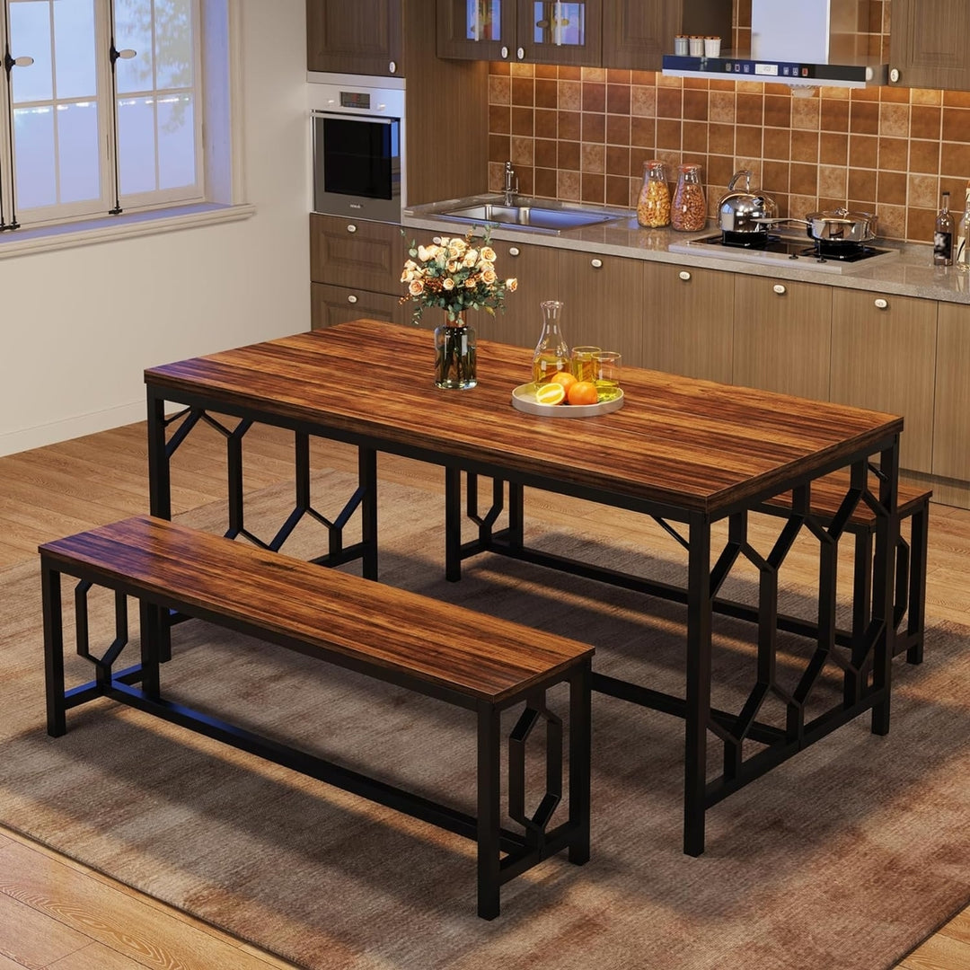 Tribesigns 55 Inch Dining Table Set for 4 to 6 with 2 Benches Industrial Style Image 4