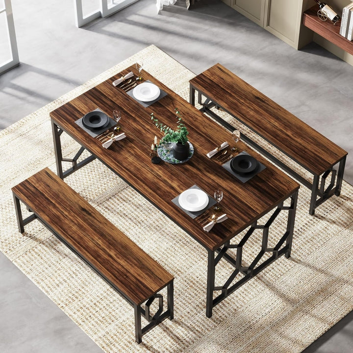 Tribesigns 55 Inch Dining Table Set for 4 to 6 with 2 Benches Industrial Style Image 5