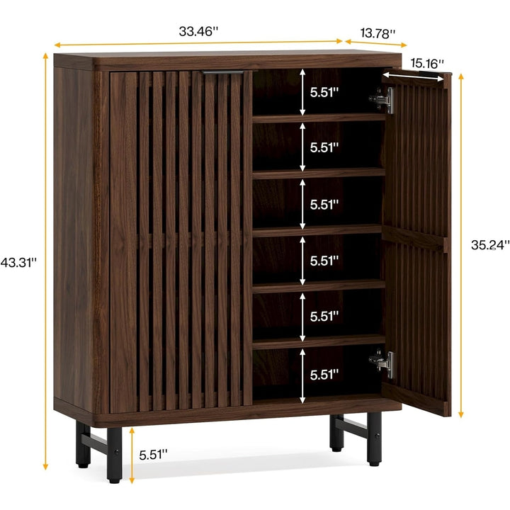 Tribesigns 6-Tier Shoe Cabinet with Shutter Doors, Large Wooden Shoe Storage Cabinet with Adjustable Shelve for Image 6