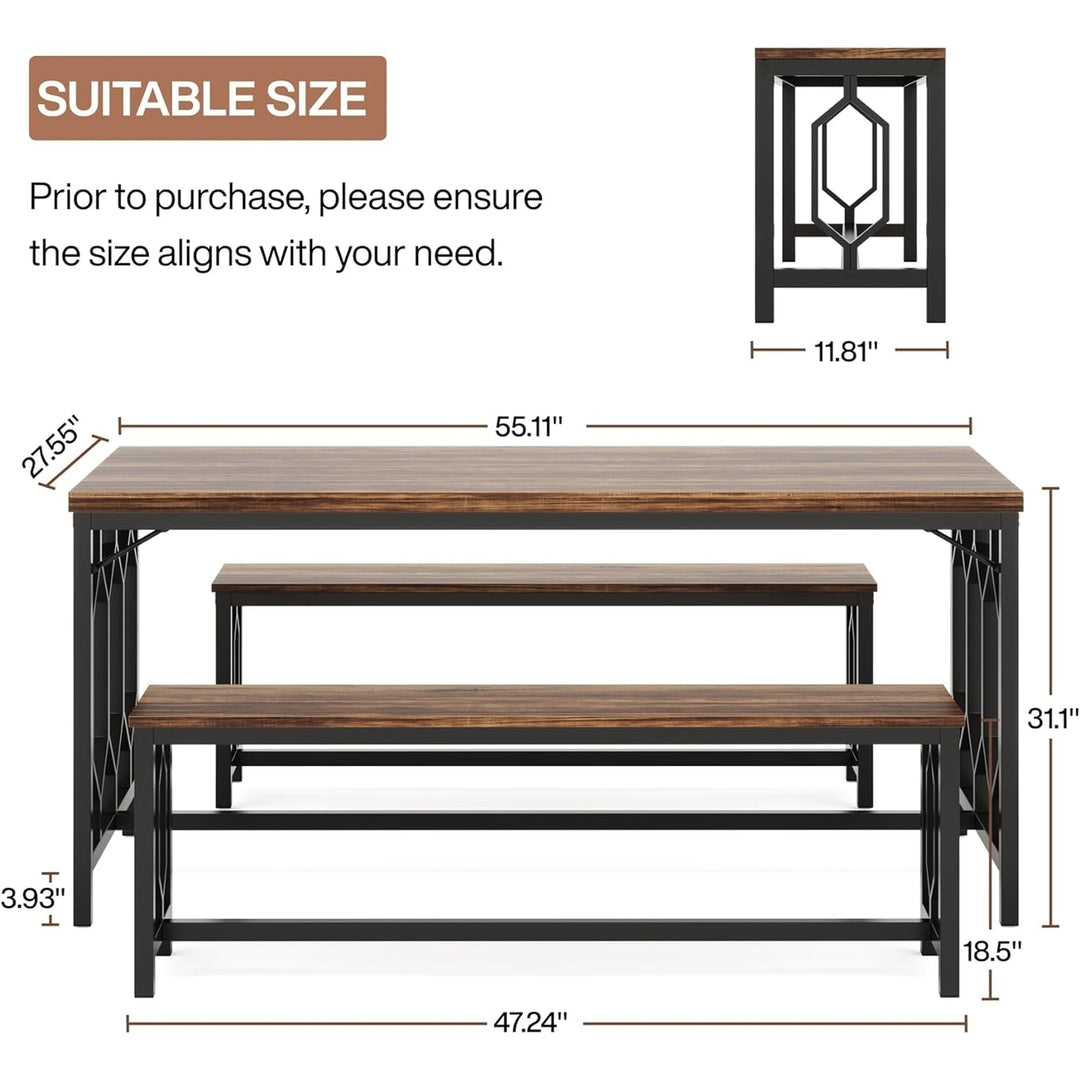 Tribesigns 55 Inch Dining Table Set for 4 to 6 with 2 Benches Industrial Style Image 6