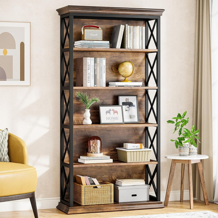 Tribesigns 71 Inch 6 Tier Industrial Bookcase Tall Black Metal Frame Bookshelf Image 1