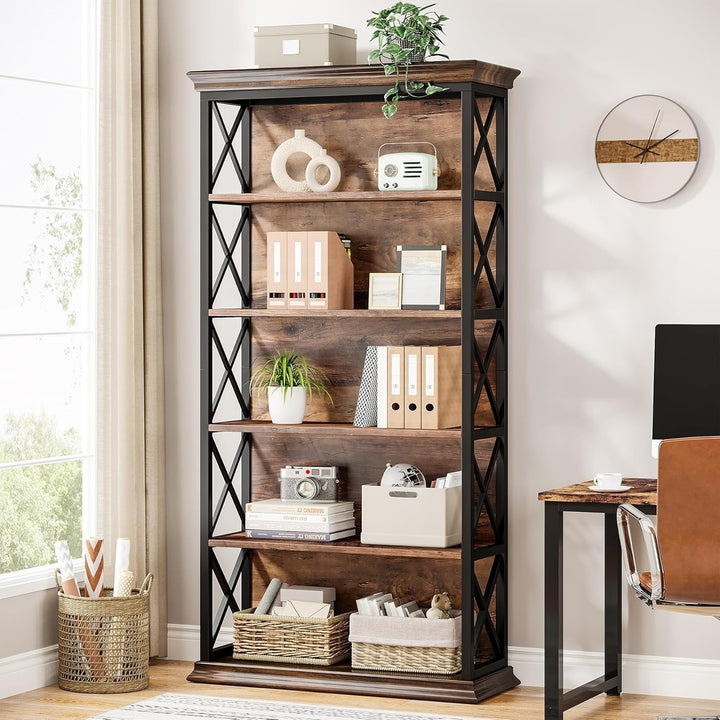 Tribesigns 71 Inch 6 Tier Industrial Bookcase Tall Black Metal Frame Bookshelf Image 2