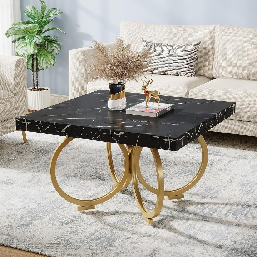 Tribesigns 31.5 Inch Modern Coffee Table Faux Marble Gold Geometric Frame Image 1