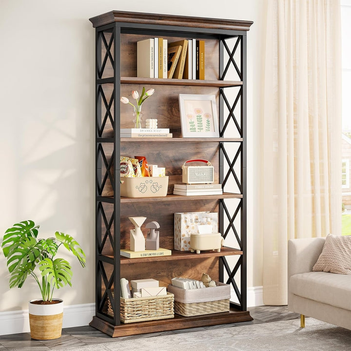 Tribesigns 71 Inch 6 Tier Industrial Bookcase Tall Black Metal Frame Bookshelf Image 4