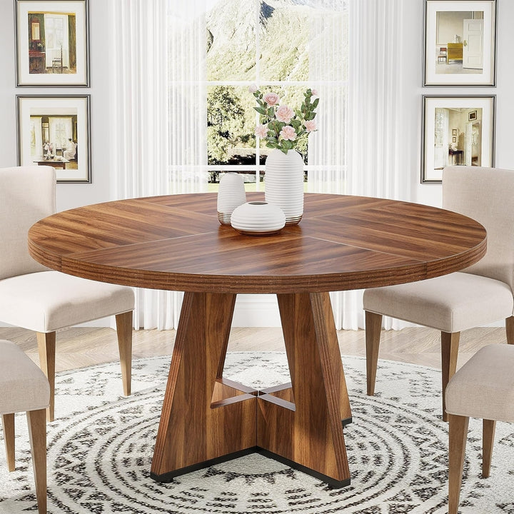 Tribesigns Round Wood Dining Table 47 Inch Farmhouse Style Rustic Furniture Image 1