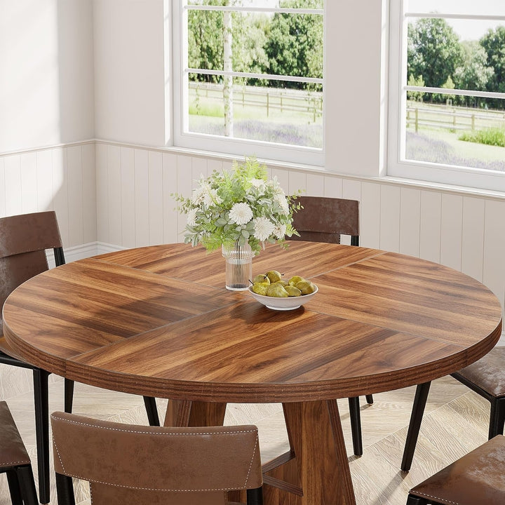 Tribesigns Round Wood Dining Table 47 Inch Farmhouse Style Rustic Furniture Image 4