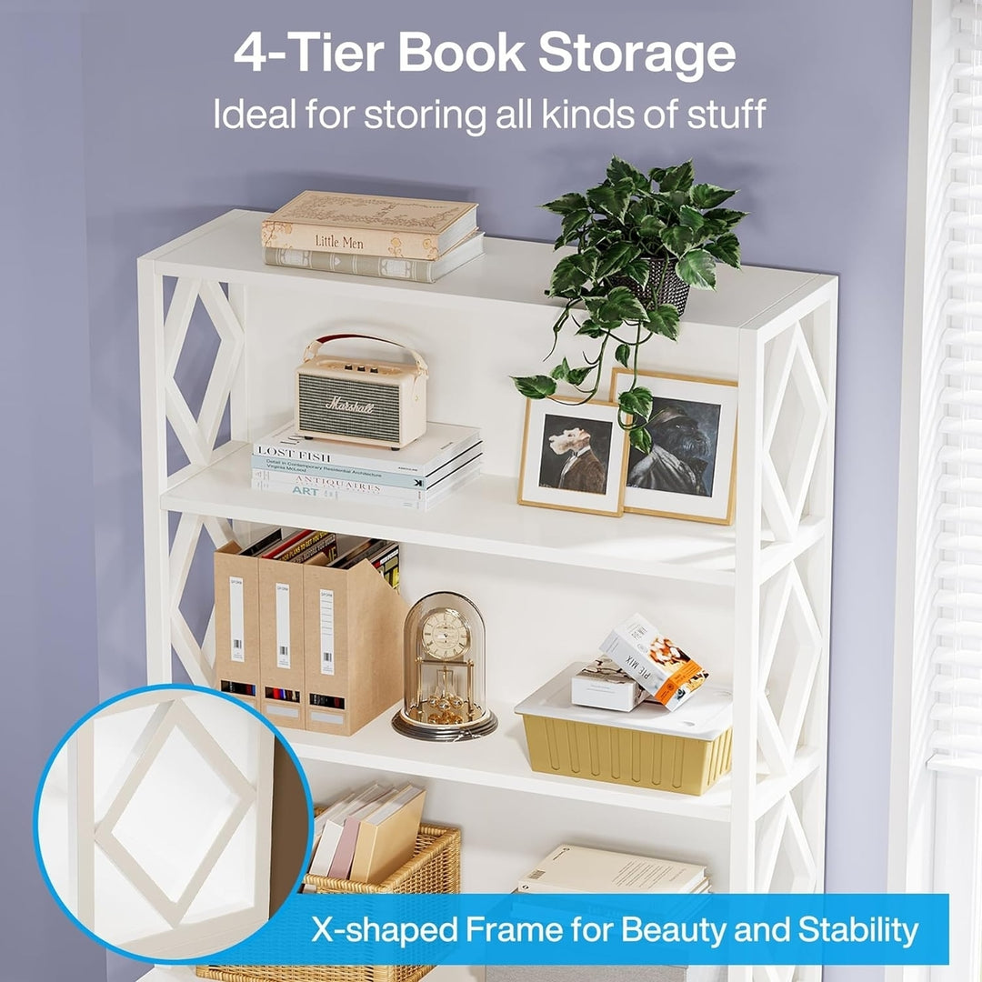 Tribesigns 4-Tier Bookshelf White Gold Metal Open Shelves 2 Drawer 70.9 Inch Image 5