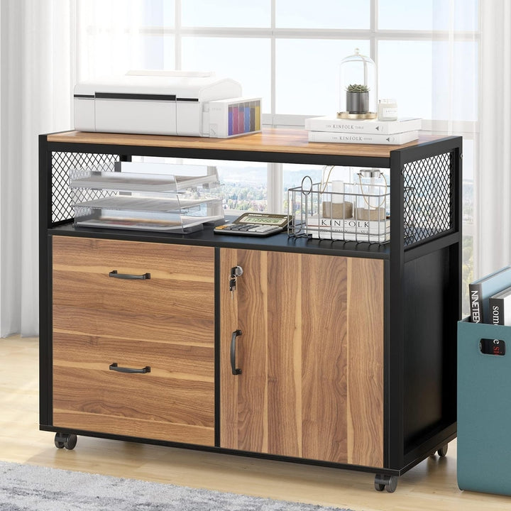 Tribesigns Modern Dark Walnut File Cabinet Lockable with Drawers and Caster Image 1