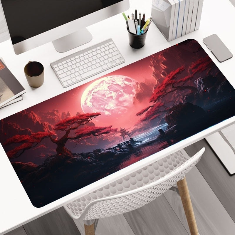 Landscape Red Moon Map Large Mouse Pad Computer HD Keyboard Pad Mouse Mat 35.415.7inches(90X40cm) Natural Rubber Image 1