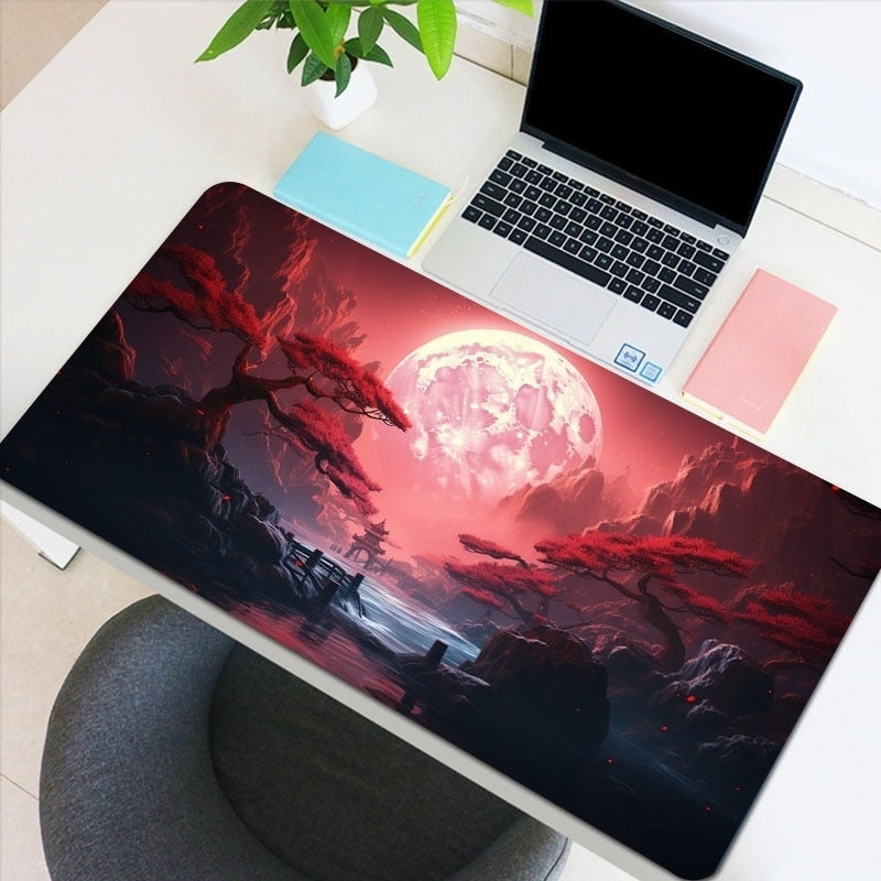 Landscape Red Moon Map Large Mouse Pad Computer HD Keyboard Pad Mouse Mat 35.415.7inches(90X40cm) Natural Rubber Image 2