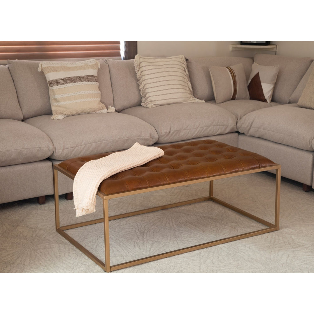 Ezra Tufted Coffee Table in Brown Leather Image 6