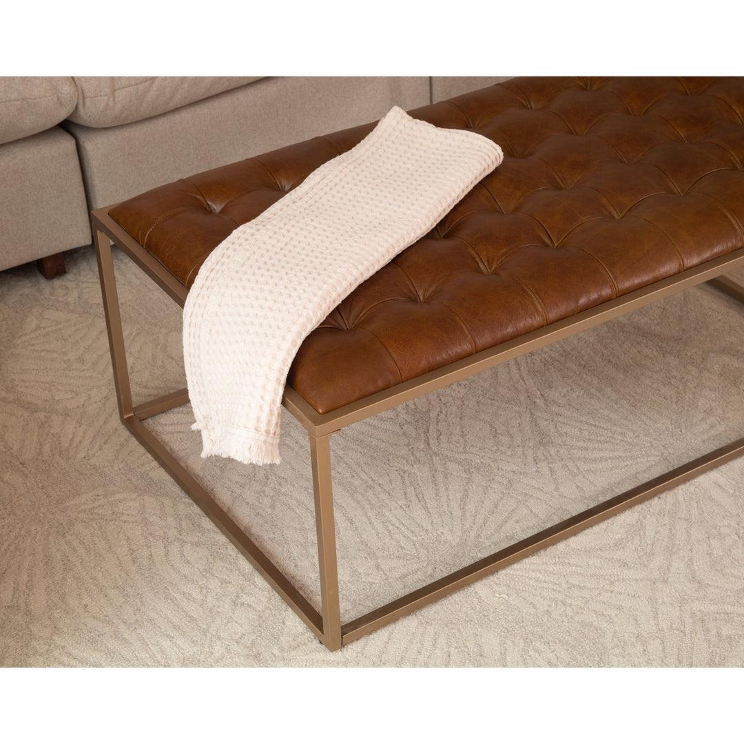 Ezra Tufted Coffee Table in Brown Leather Image 2