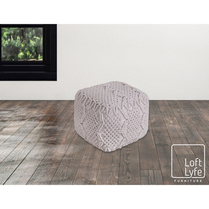 18" Black Cotton Blend Pouf Ottoman Image 7