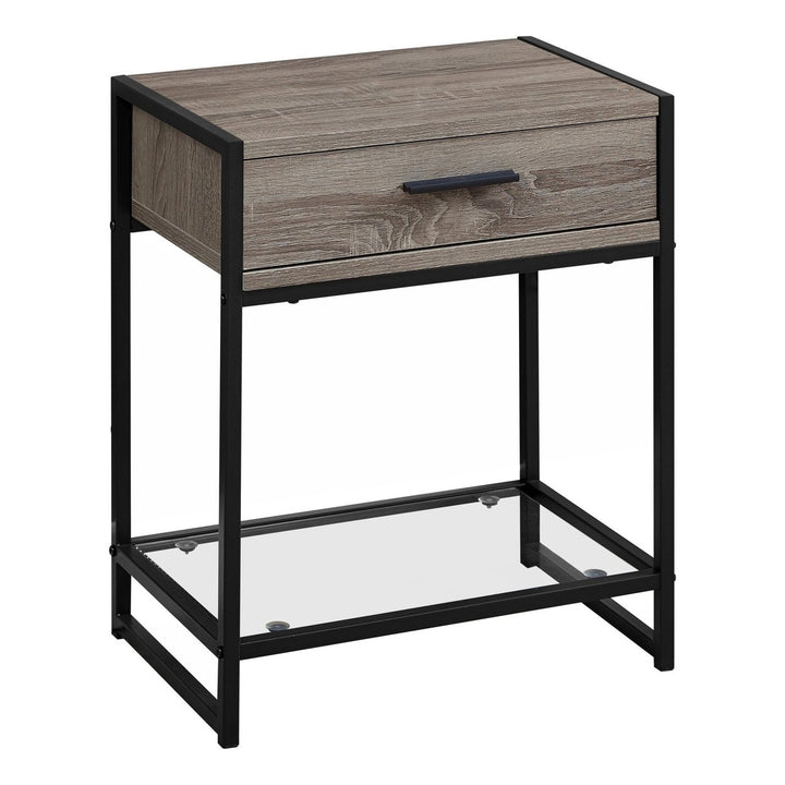 22" Black And Gray Glass End Table With Drawer And Shelf Image 1