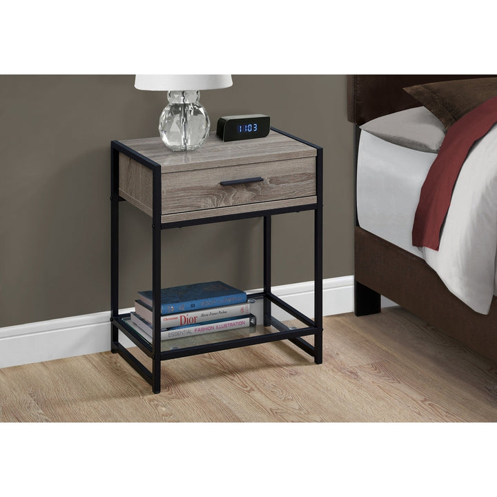 22" Black And Gray Glass End Table With Drawer And Shelf Image 6