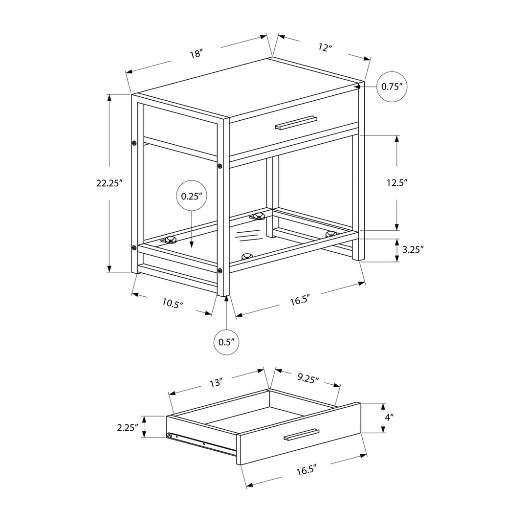 22" Black And Gray Glass End Table With Drawer And Shelf Image 7