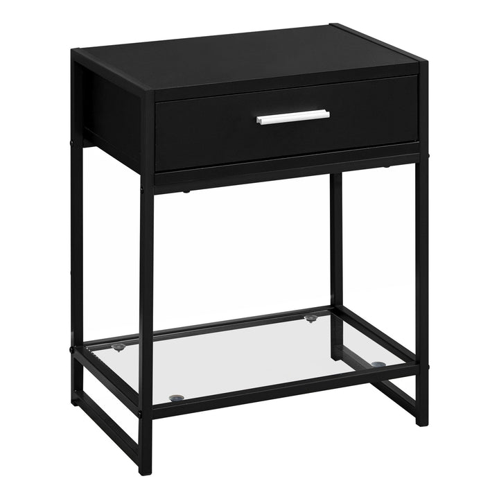 22" Black And Gray Glass End Table With Drawer And Shelf Image 8