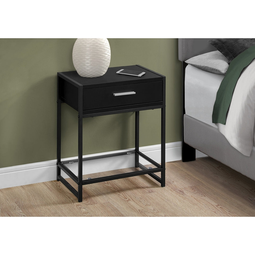 22" Black And Gray Glass End Table With Drawer And Shelf Image 9