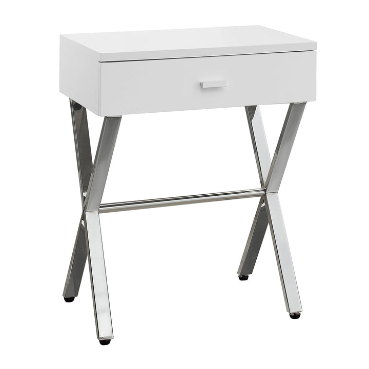 22" Silver And White End Table With Drawer Image 1