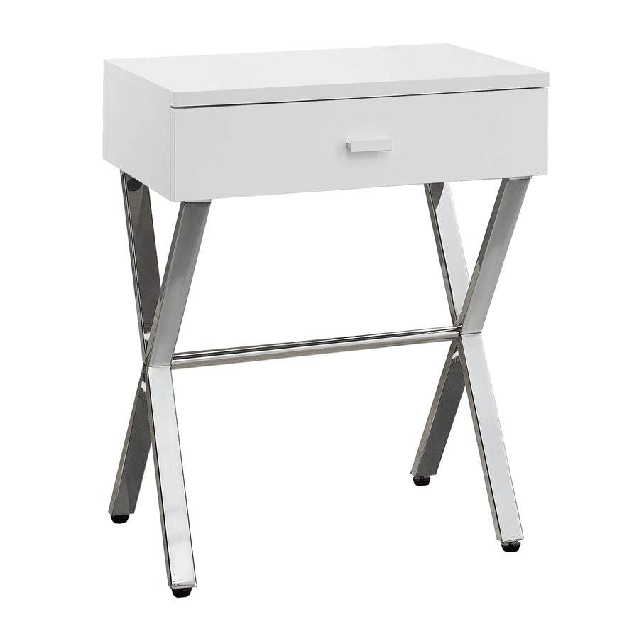 22" Silver And White End Table With Drawer Image 1