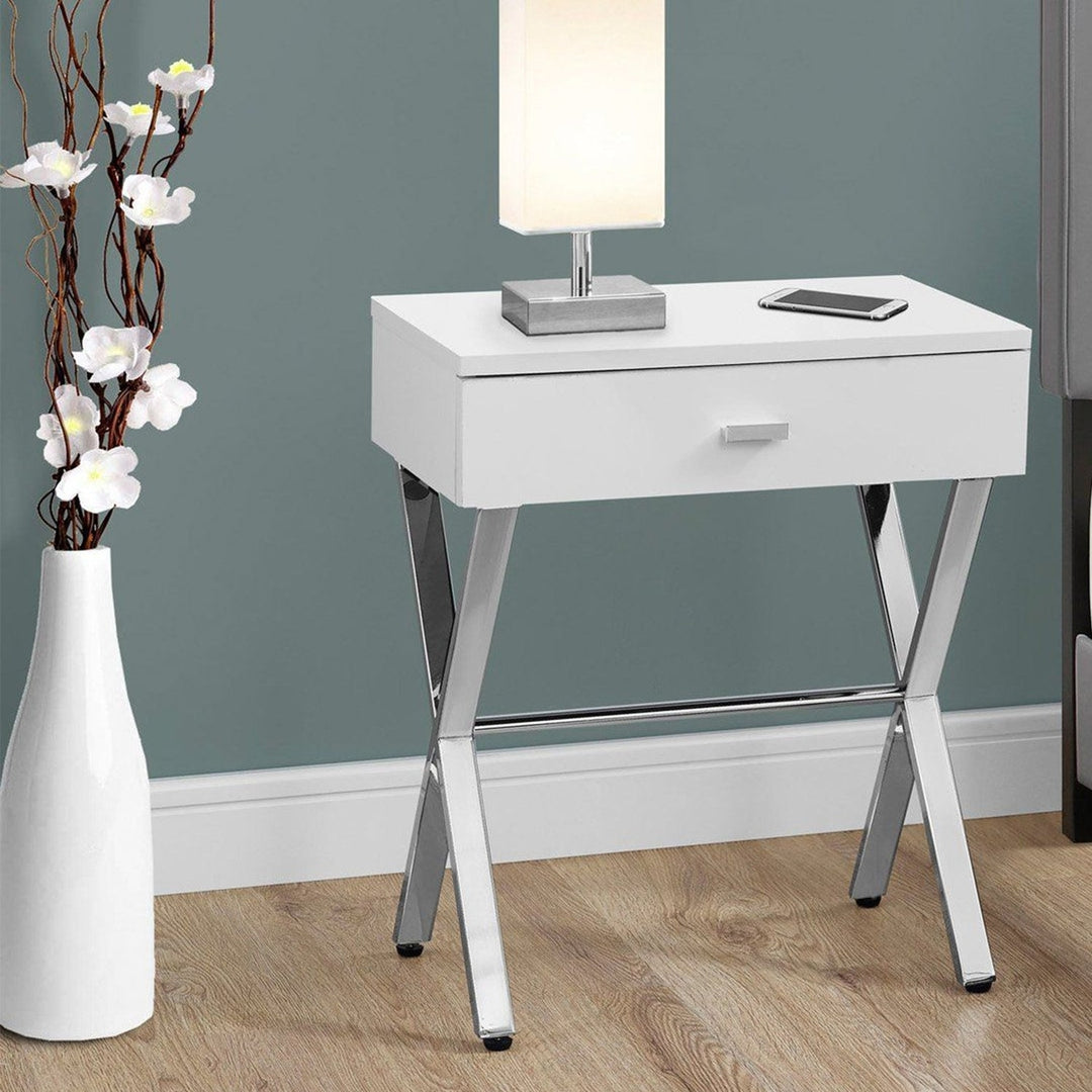 22" Silver And White End Table With Drawer Image 2