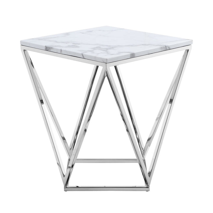 22" Silver Metallic and White Stone End Table Image 1