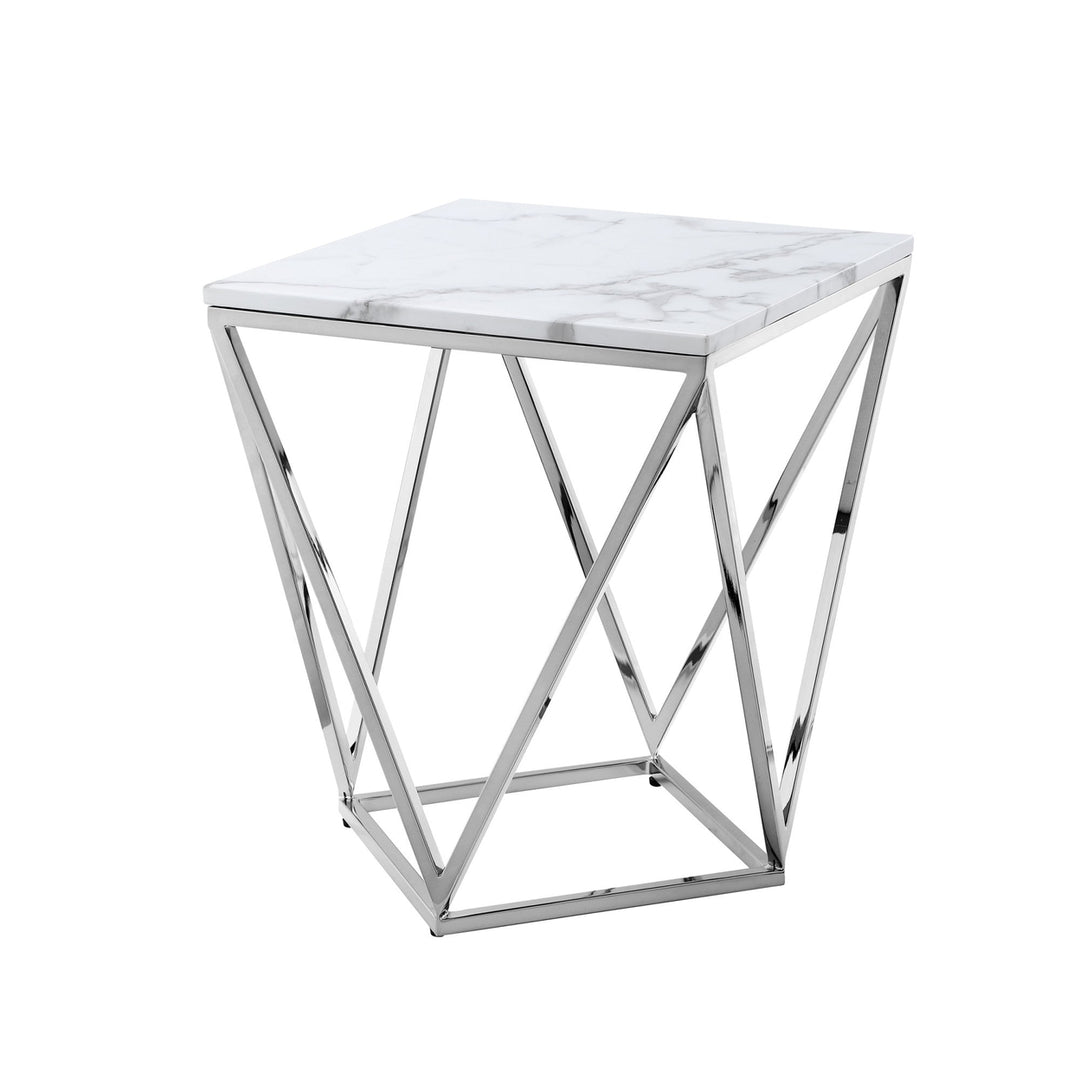 22" Silver Metallic and White Stone End Table Image 5