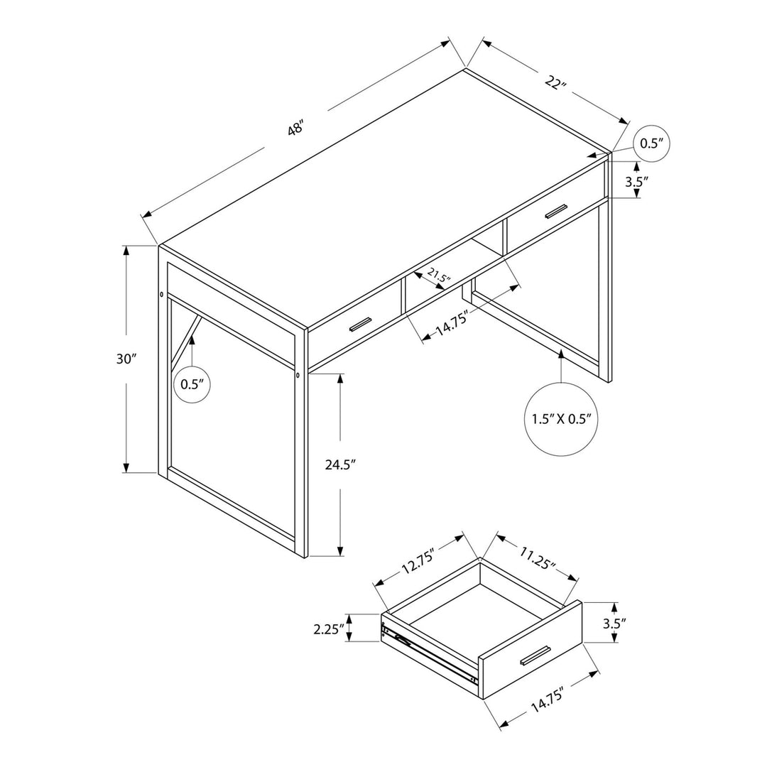 22" Taupe and Black Computer Desk With Two Drawers Image 6