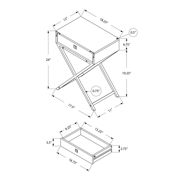 24" Black And Gray End Table With Drawer Image 6