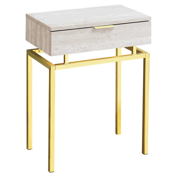 23" Gold And Beige End Table With Drawer Image 1