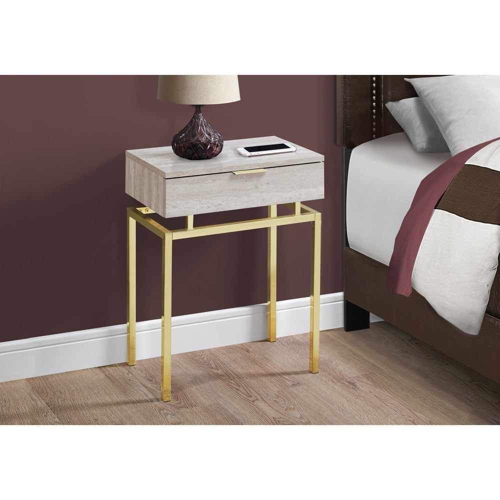 23" Gold And Beige End Table With Drawer Image 2