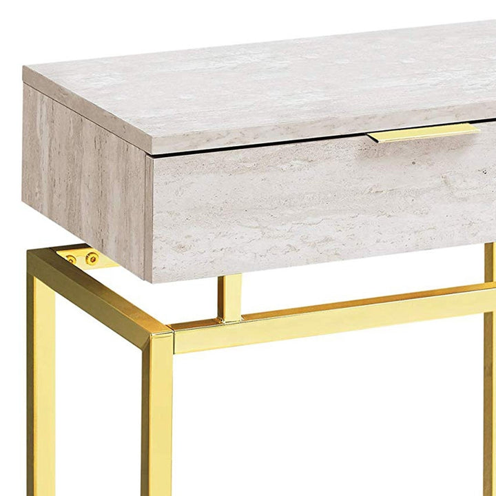 23" Gold And Beige End Table With Drawer Image 5