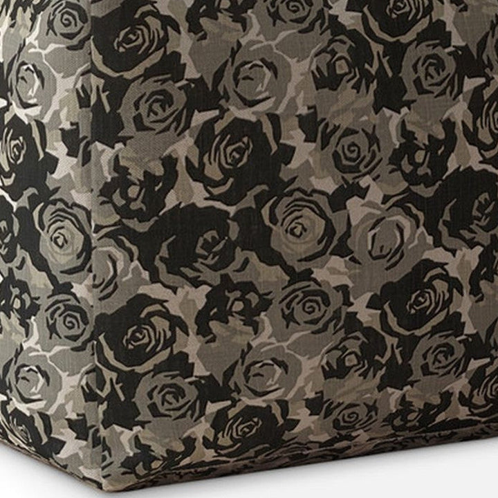 17" Beige Canvas Floral Pouf Cover Image 4