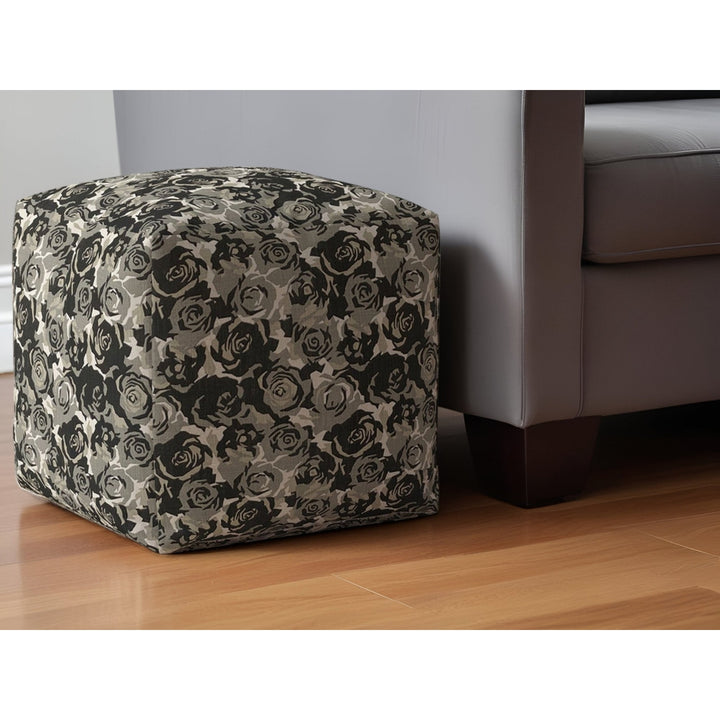 17" Beige Canvas Floral Pouf Ottoman Image 5