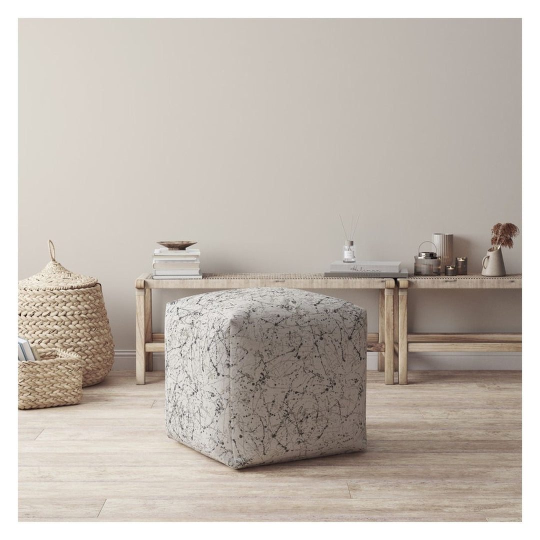 17" Beige Cotton Abstract Pouf Ottoman Image 2