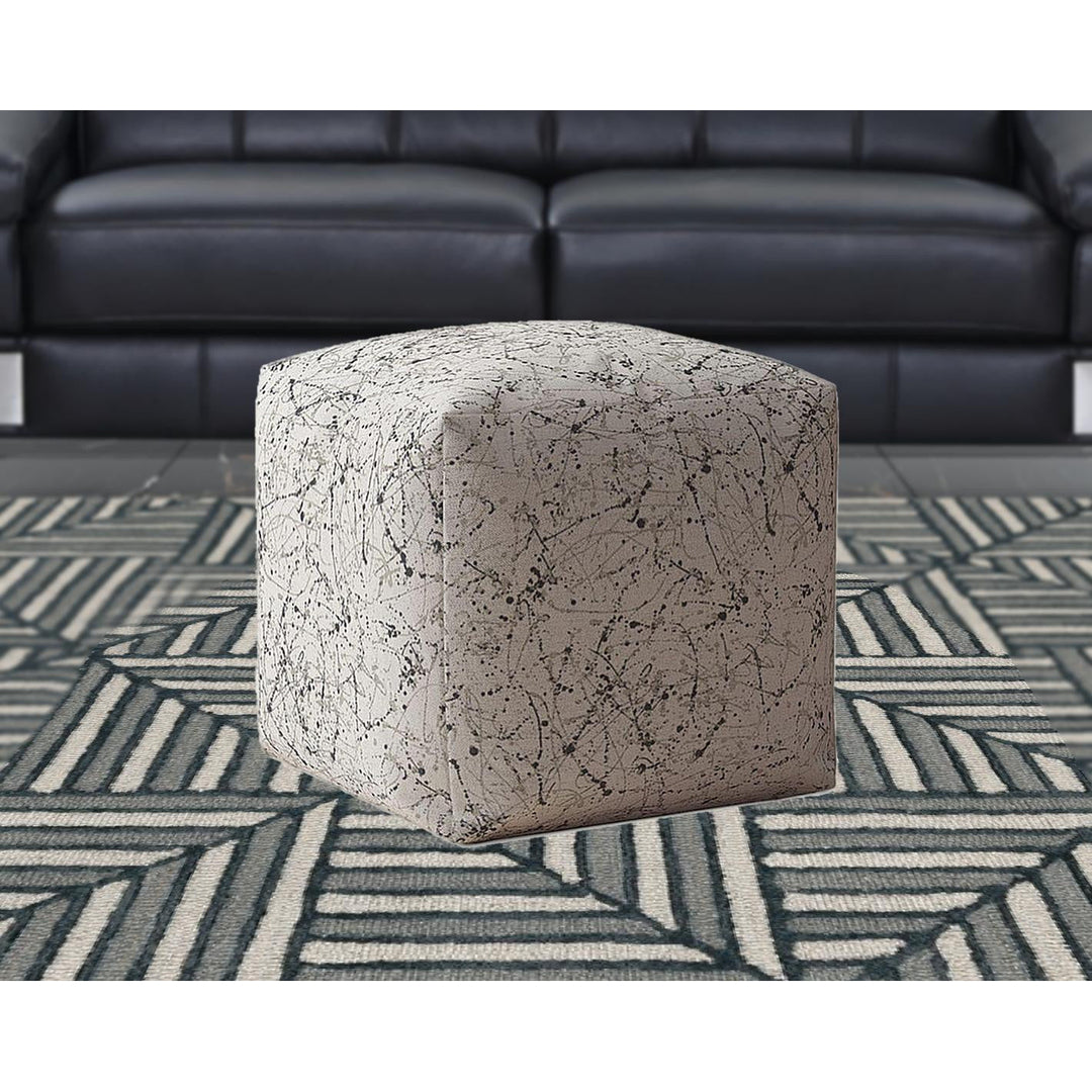 17" Beige Cotton Abstract Pouf Cover Image 5