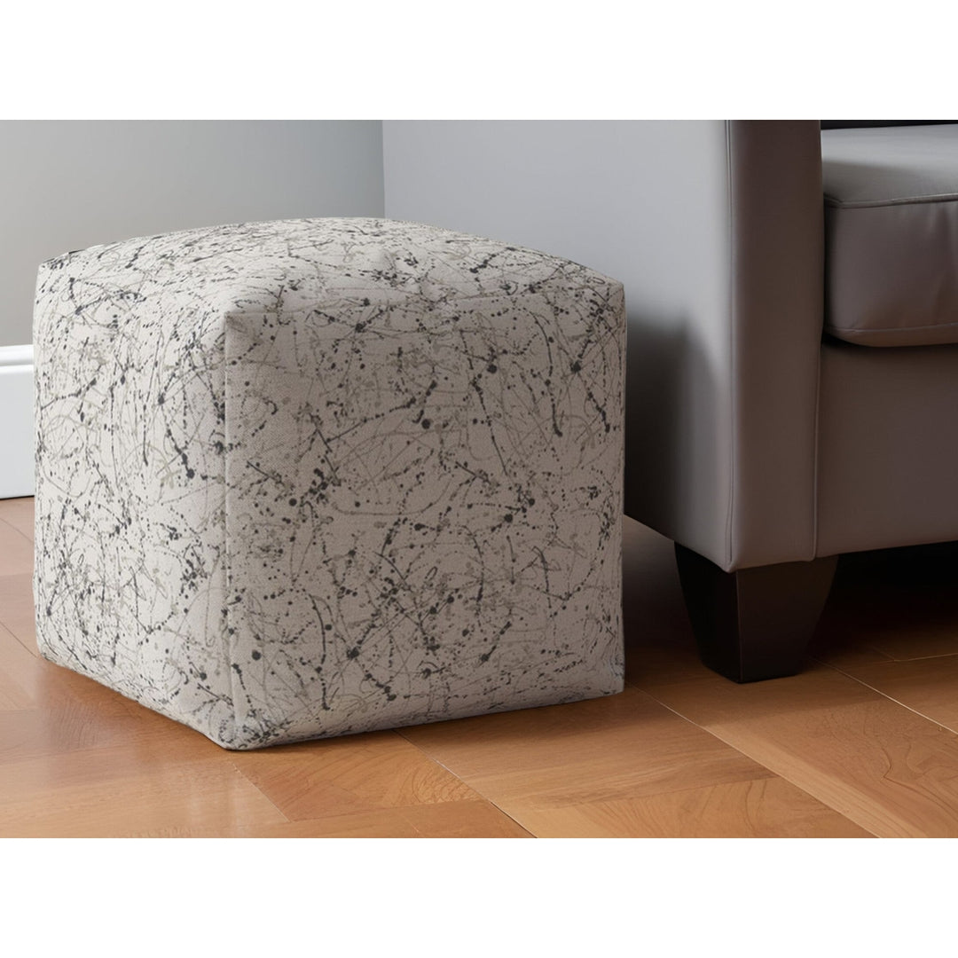 17" Beige Cotton Abstract Pouf Ottoman Image 5