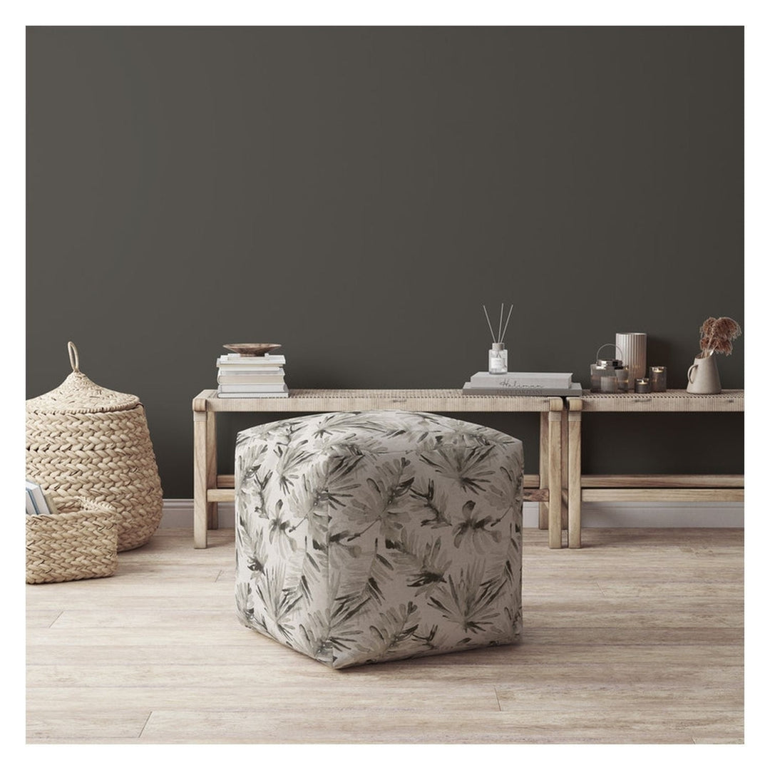 17" Beige Cotton Floral Pouf Cover Image 2