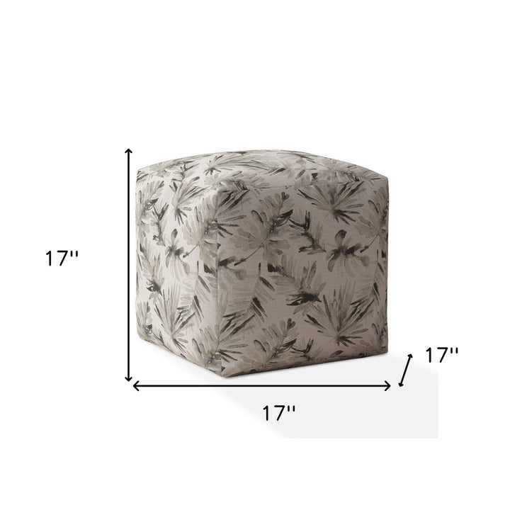 17" Beige Cotton Floral Pouf Cover Image 3