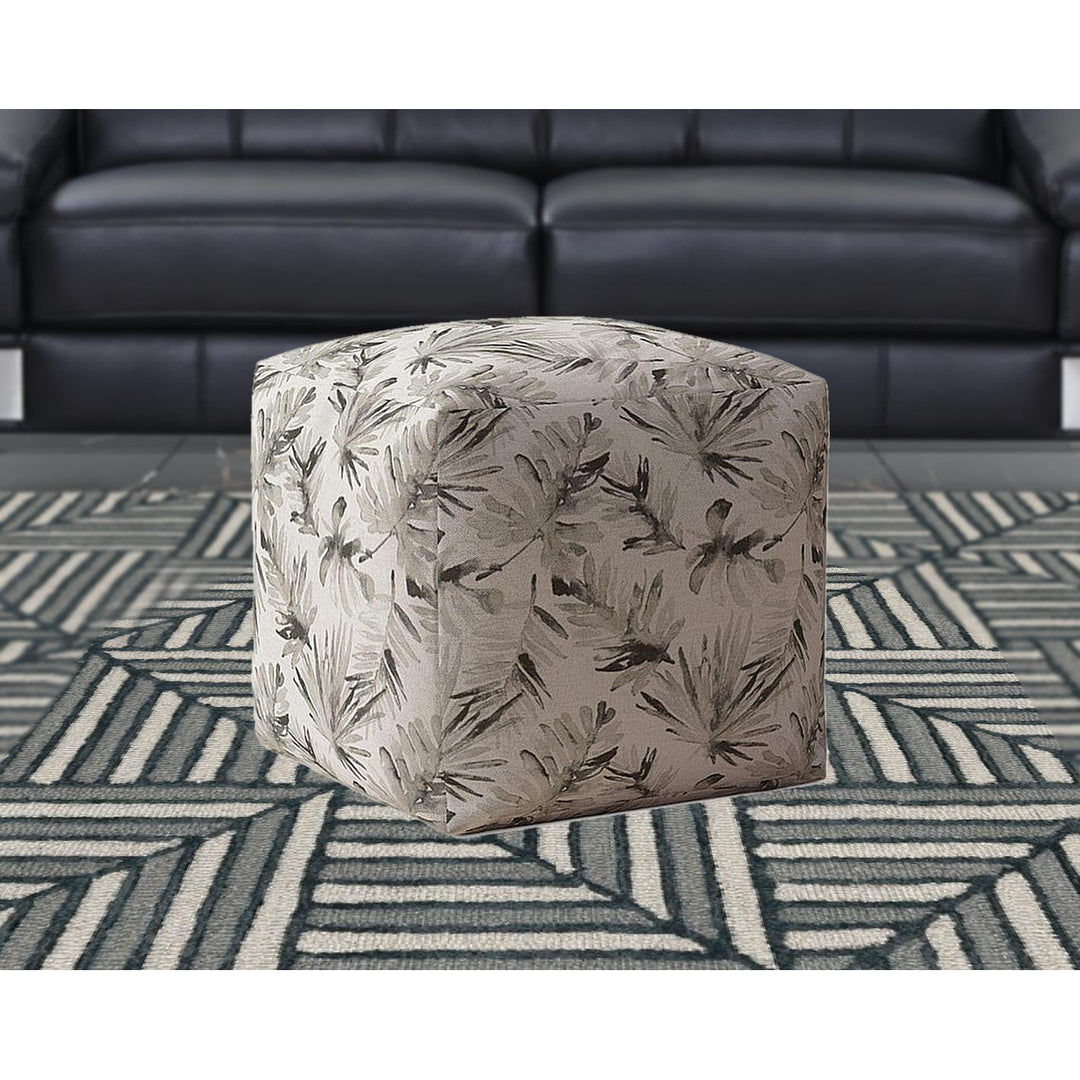 17" Beige Cotton Floral Pouf Cover Image 5