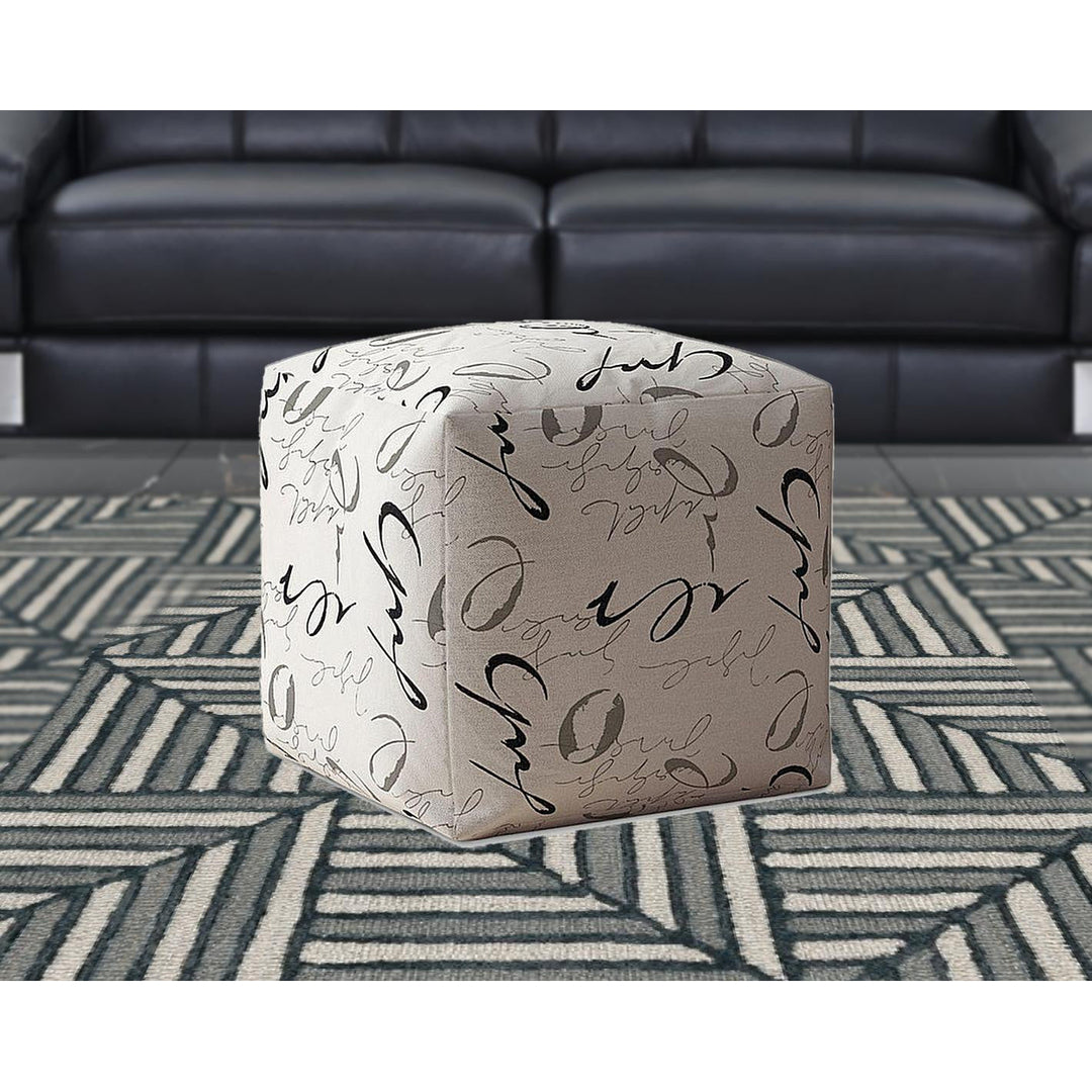 17" Black And Gray Polyester Abstract Pouf Cover Image 5