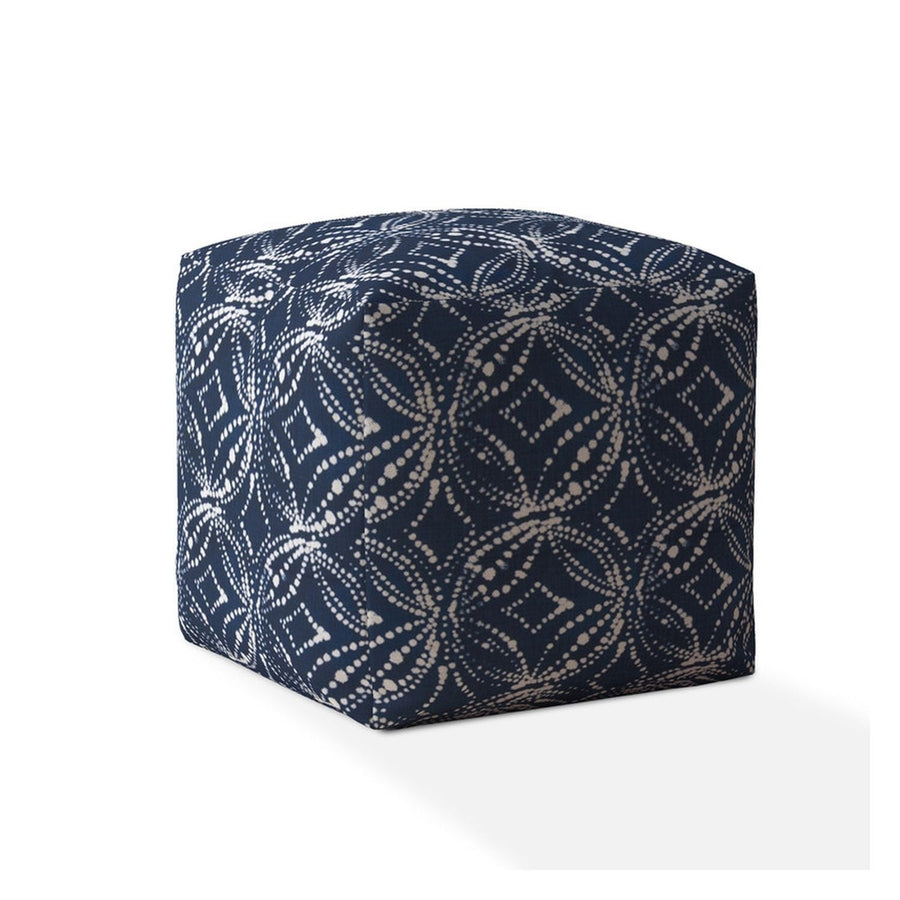 17" Blue And White Canvas Damask Pouf Cover Image 1