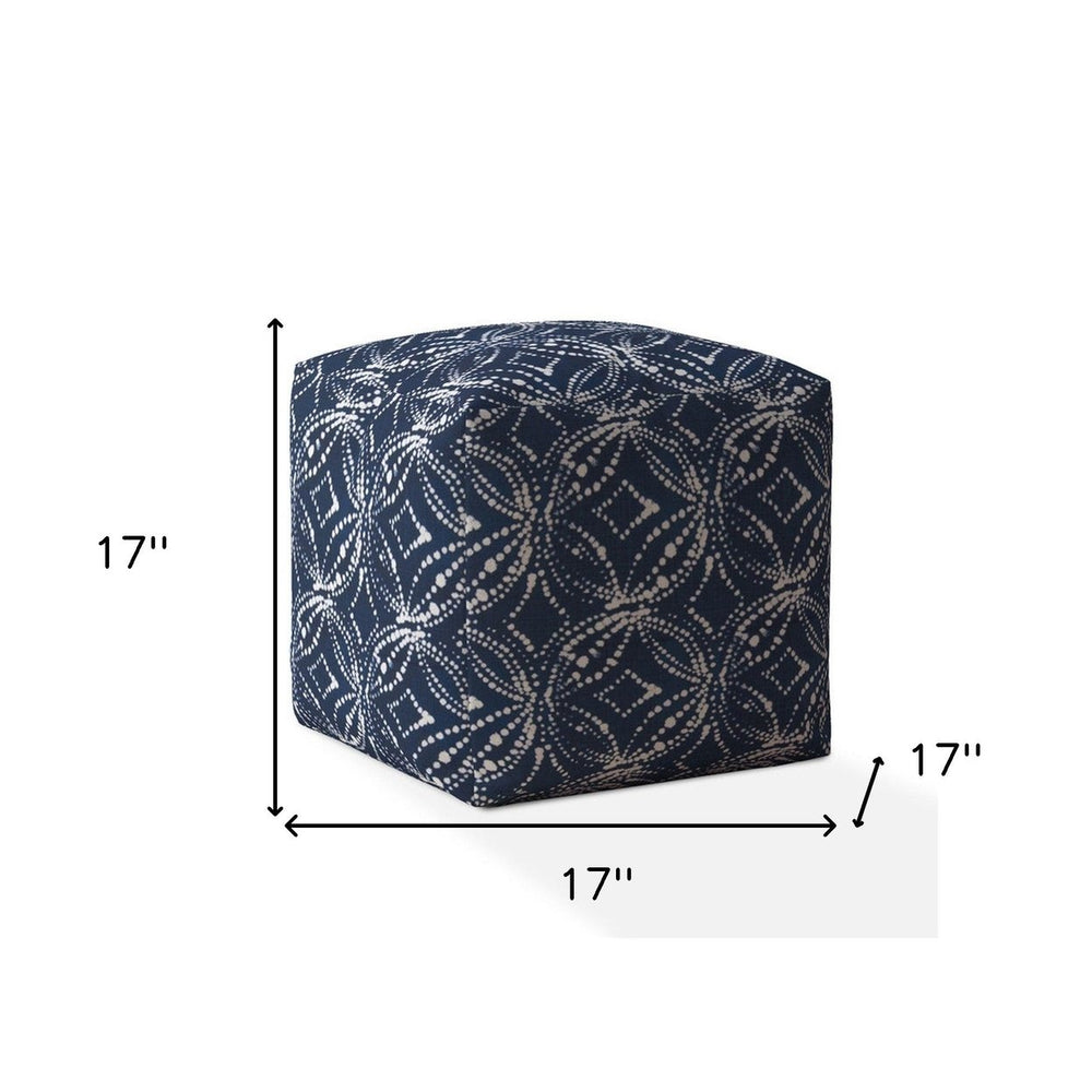 17" Blue And White Canvas Damask Pouf Cover Image 2