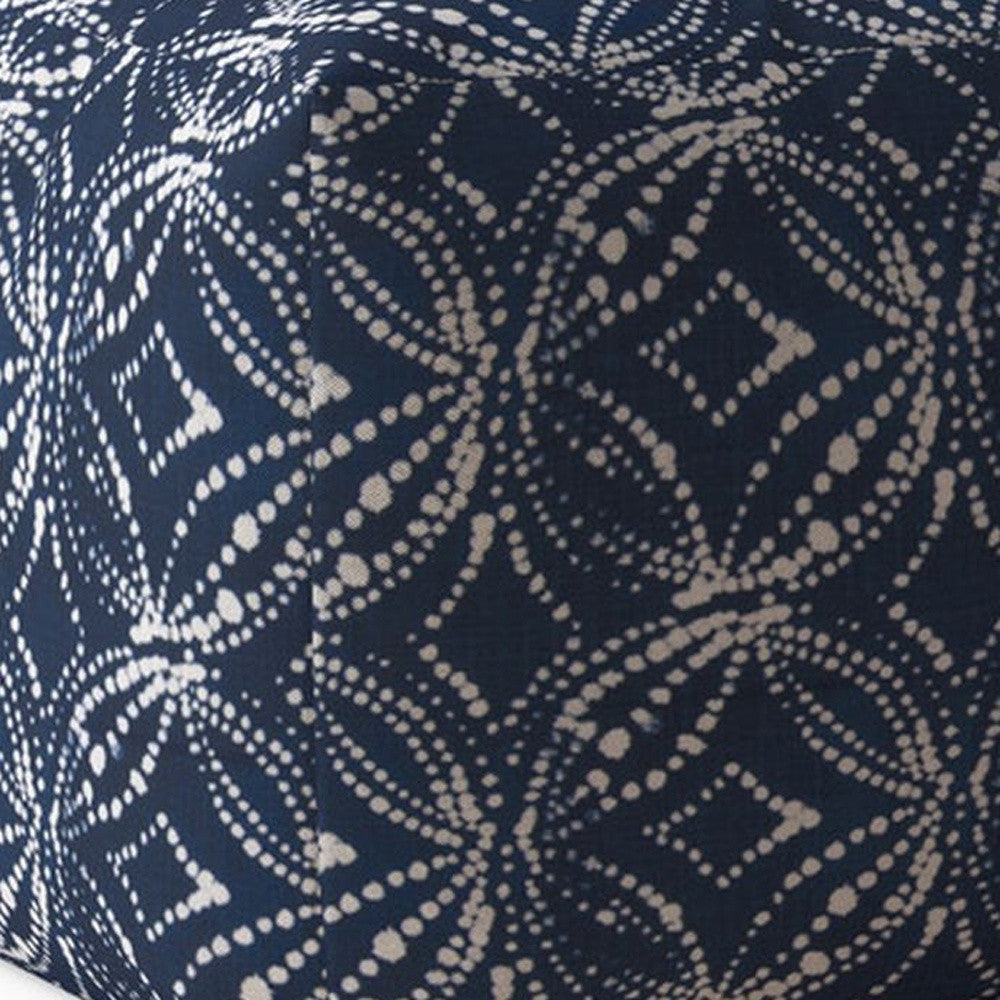 17" Blue And White Canvas Damask Pouf Cover Image 3