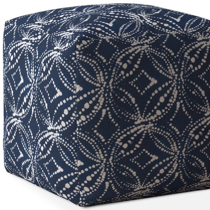 17" Blue And White Canvas Damask Pouf Cover Image 4