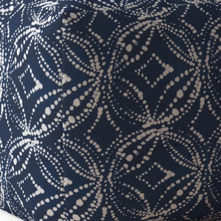 17" Blue and White Canvas Damask Pouf Ottoman Image 3