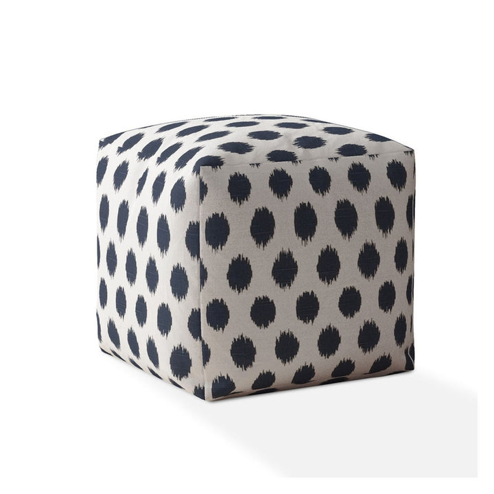 17" Blue and White Canvas Polka Dots Pouf Ottoman Image 1